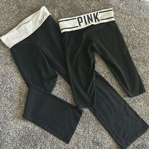 2 Pink Victoria’s Secret fold over yoga pants leggings one cropped one full